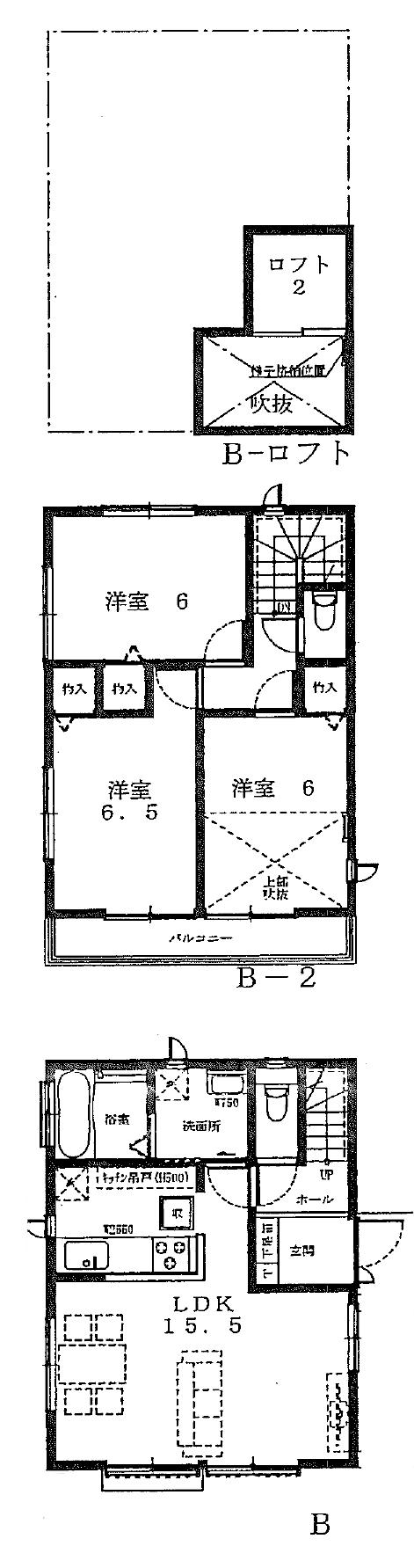 Floor plan. (B Building), Price 53,800,000 yen, 3LDK, Land area 100.06 sq m , Building area 79.48 sq m