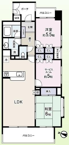 Floor plan. 2LDK, Price 41,500,000 yen, Occupied area 70.85 sq m , Balcony area 11.65 sq m