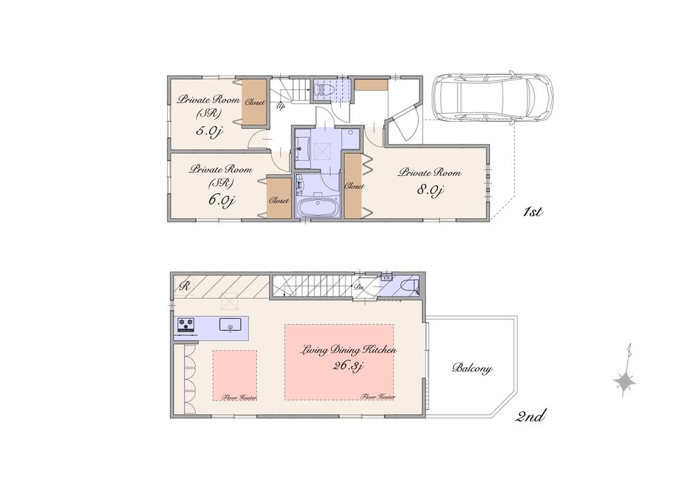 Floor plan. (B Building), Price 77,800,000 yen, 1LDK+2S, Land area 92.3 sq m , Building area 105.48 sq m