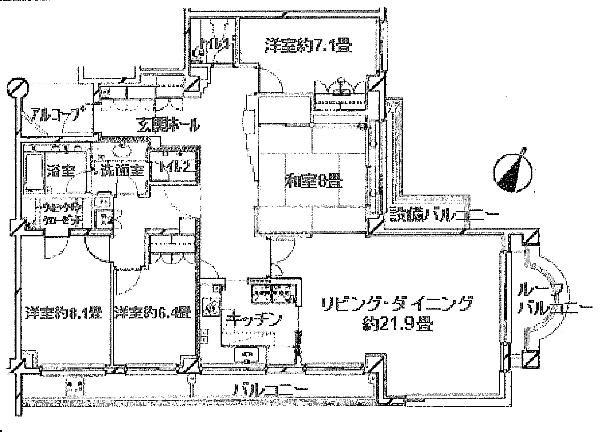 Floor plan. 4LDK, Price 74,800,000 yen, Footprint 144.36 sq m , Balcony area 16 sq m area occupied about 144 square meters, Southeast, 4LDK