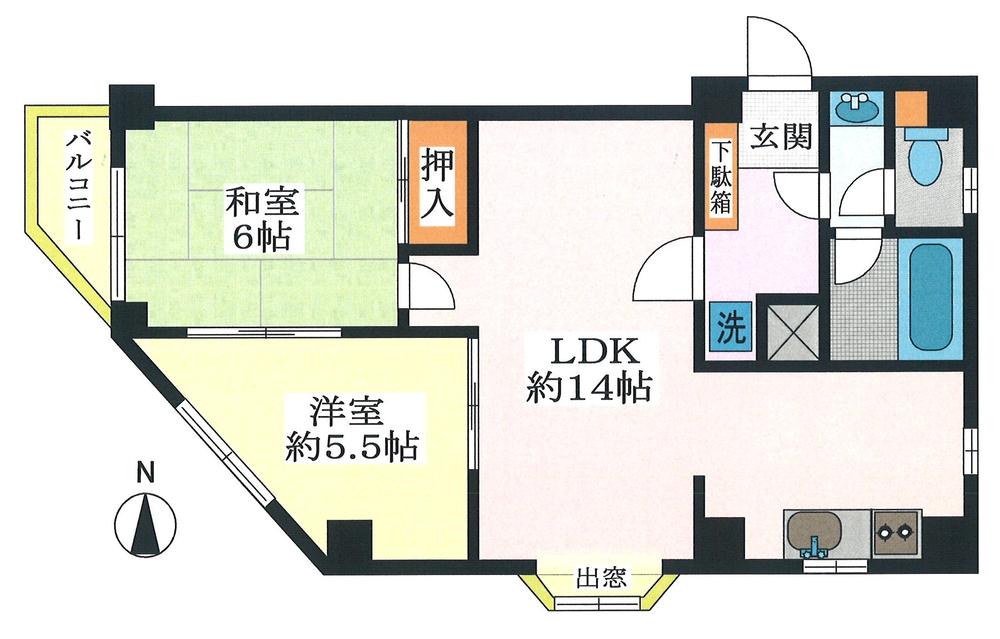 Floor plan. 2LDK, Price 26 million yen, Occupied area 62.06 sq m , Balcony area 2.1 sq m southwest angle room of bright rooms. Sunshine ・ View is good!