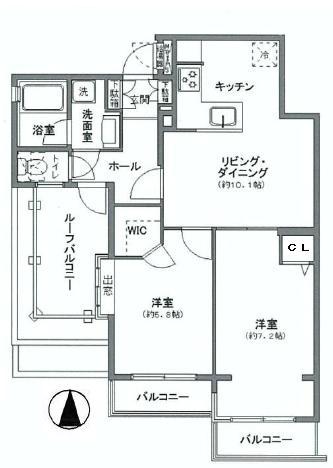 Floor plan. 2LDK, Price 32,900,000 yen, Occupied area 52.86 sq m , Balcony area 5.4 sq m