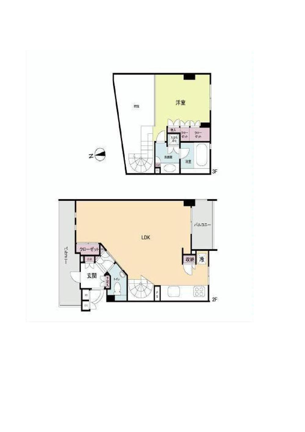 Floor plan. 1LDK, Price 52,800,000 yen, Occupied area 65.17 sq m , Balcony area 10.04 sq m solid wood flooring, Wall of diatomaceous earth adoption Floor heating, Air-conditioned four equipment