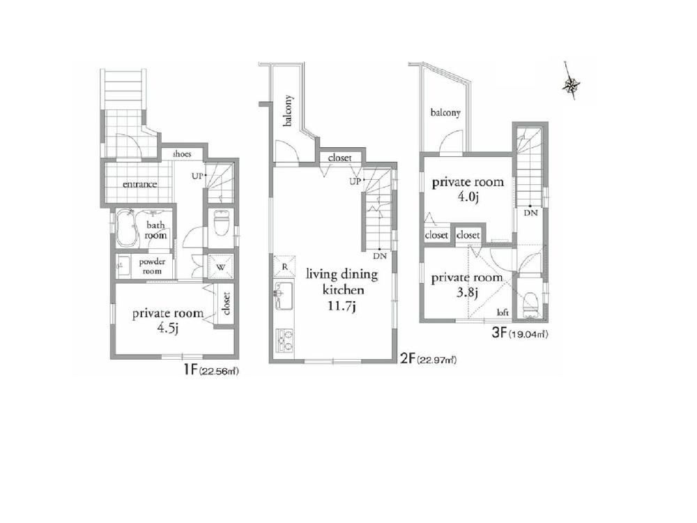 Floor plan. 45,800,000 yen, 3LDK, Land area 41.43 sq m , Building area 64.57 sq m