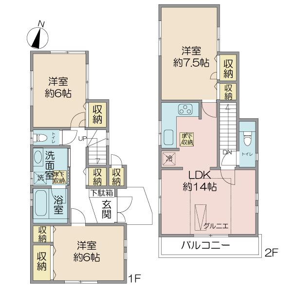 Floor plan. 44,800,000 yen, 3LDK, Land area 86.08 sq m , Building area 84.45 sq m