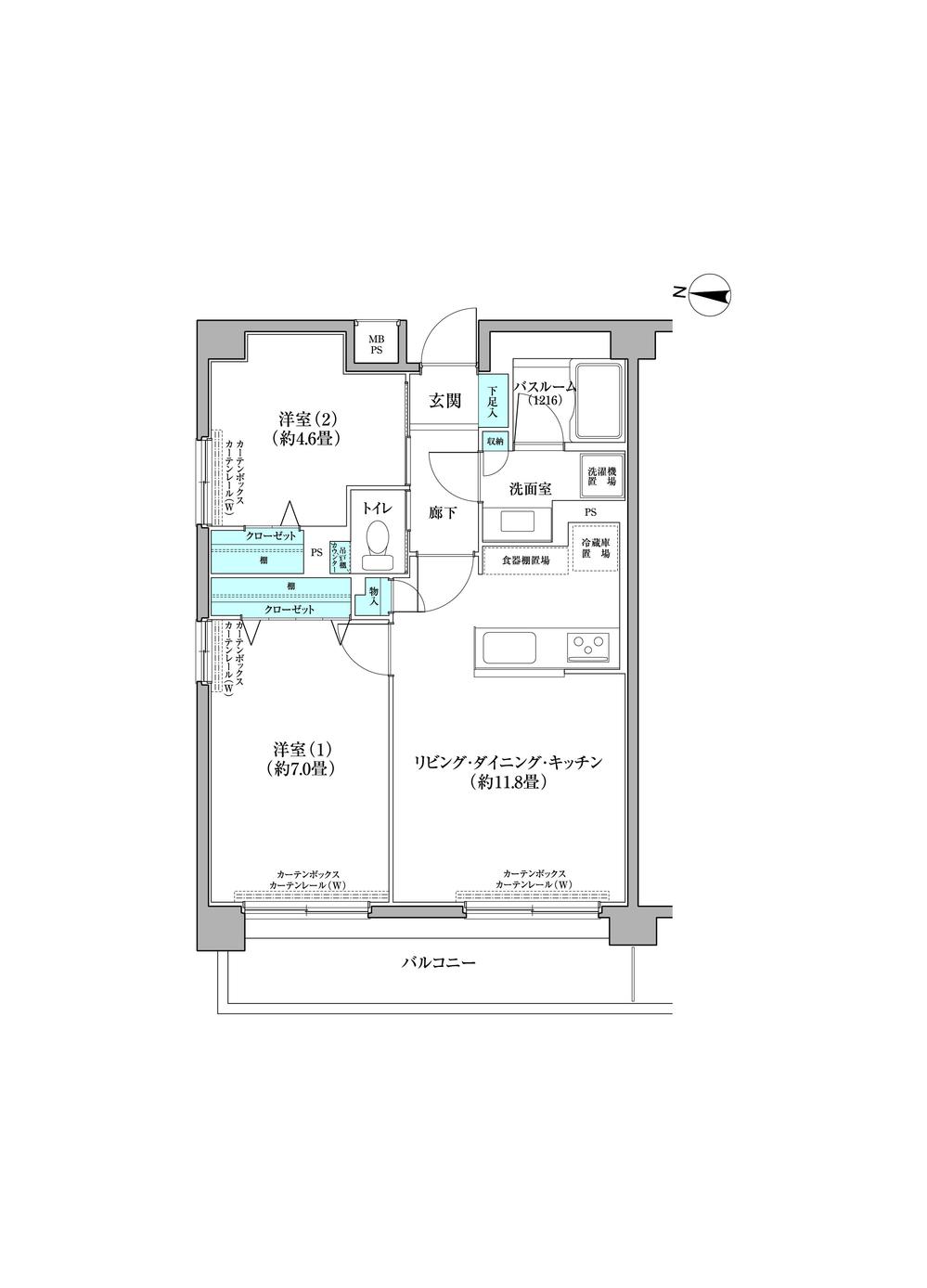 Floor plan. 2LDK, Price 40,800,000 yen, Occupied area 52.43 sq m , Balcony area 8.16 sq m