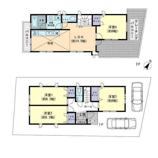 Floor plan. 72,400,000 yen, 4LDK, Land area 104.67 sq m , Building area 89.09 sq m floor plan All room is a 6-quires more 4LDK