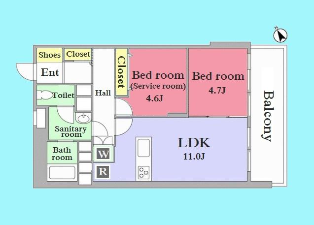 Floor plan. 1LDK + S (storeroom), Price 26,800,000 yen, Footprint 54 sq m , Balcony area 9.22 sq m