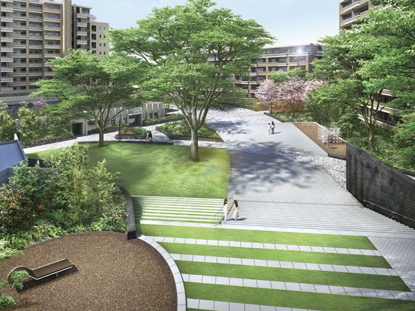 Shared facilities.  [Square Garden] Place the health equipment to help in health promotion and health management. Moving the body in a natural fresh, Spend an exhilarating moments. (Rendering)