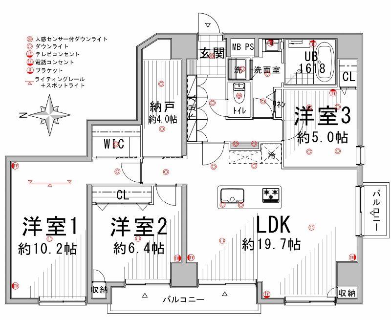 Floor plan. 3LDK+S, Price 59,900,000 yen, Occupied area 97.99 sq m , Balcony area 7.95 sq m storeroom ・ Storage capacity is attractive floor plan in the WIC Yes