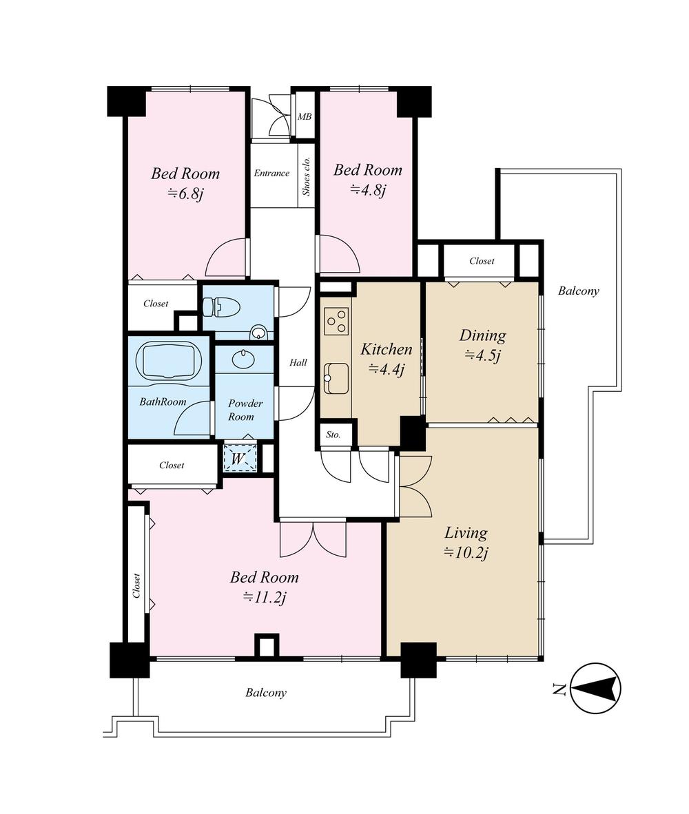 Floor plan. 3LDK, Price 118 million yen, Occupied area 93.37 sq m , Balcony area 19.2 sq m 93.37 sq m -3LDK