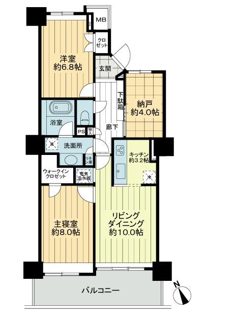 Floor plan. 2LDK + S (storeroom), Price 51 million yen, Occupied area 73.63 sq m , Balcony area 12.15 sq m