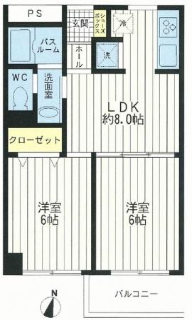 Floor plan. 2LDK, Price 16,900,000 yen, Footprint 43.2 sq m , Balcony area 3.1 sq m