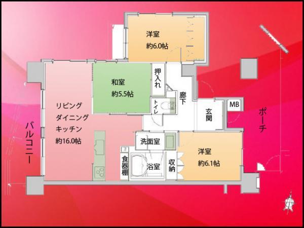 Floor plan. 3LDK, Price 44,950,000 yen, Occupied area 76.52 sq m , Balcony area 8.86 sq m