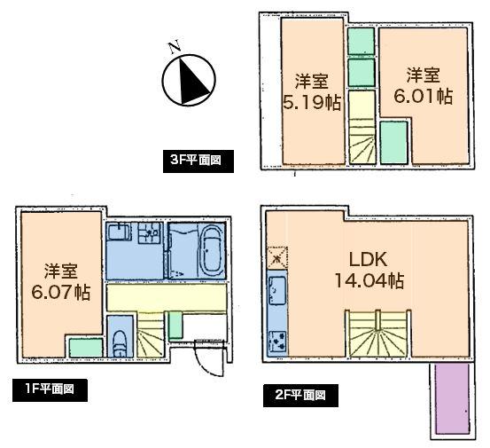 Compartment view + building plan example. Building plan example, Land price 32,328,000 yen, Land area 61.15 sq m , Building price 14,472,000 yen, Building area 73.99 sq m building price (including tax) 13,440,000 yen, Building area 73.99 square meters