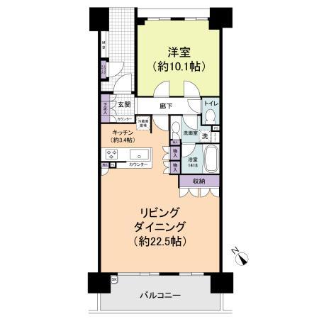 Floor plan. 1LDK, Price 47,200,000 yen, Occupied area 75.14 sq m , Balcony area 14.49 sq m