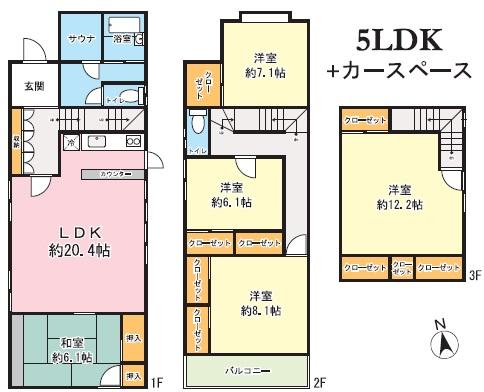 Floor plan. 89,800,000 yen, 5LDK, Land area 144.03 sq m , Building area 155.46 sq m spacious 5LDK