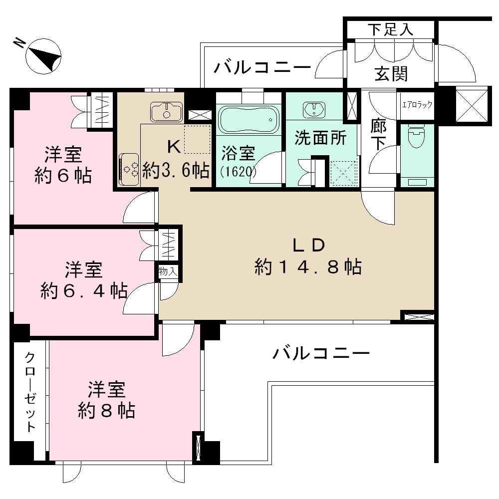 Floor plan. 3LDK, Price 84,800,000 yen, Occupied area 87.11 sq m , Balcony area 17.02 sq m easy-to-use 3LDK. Bright room to plug much of the sun during the day. kitchen ・ Good ventilation There is a window in the bathroom.