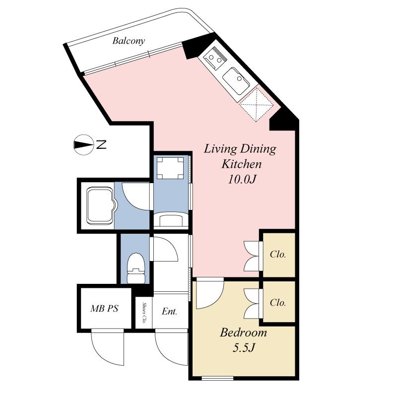 Floor plan. 1LDK, Price 25,800,000 yen, Occupied area 41.56 sq m , Balcony area 3.82 sq m