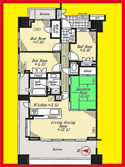 Floor plan. 4LDK, Price 54,800,000 yen, Footprint 84.9 sq m , Balcony area 22.12 sq m