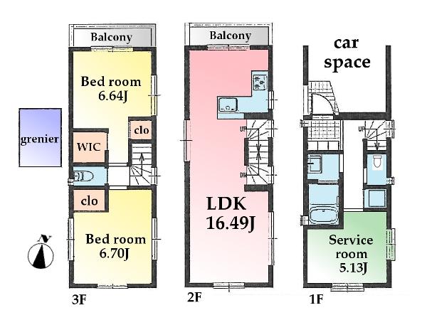 Floor plan. (A Building), Price 53,800,000 yen, 2LDK+S, Land area 50.53 sq m , Building area 88.54 sq m