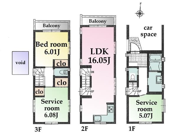 Floor plan. (B Building), Price 51,800,000 yen, 2LDK+S, Land area 48.77 sq m , Building area 85.26 sq m