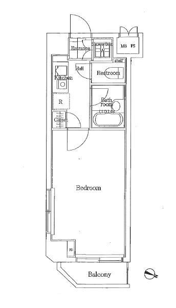 Floor plan. 1K, Price 18.6 million yen, Footprint 21.6 sq m , Balcony area 2.24 sq m