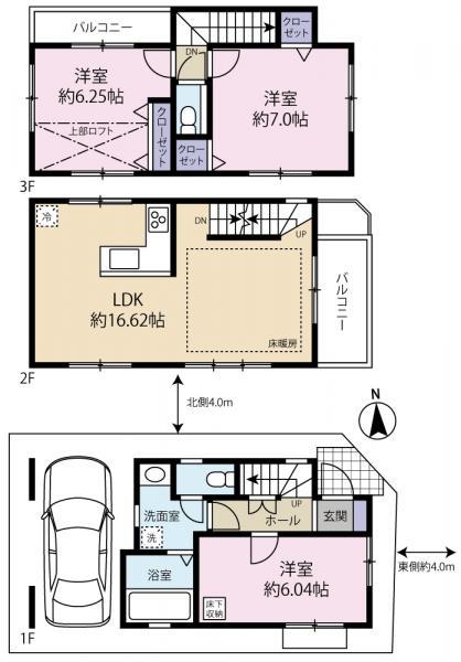 Floor plan. 57,800,000 yen, 3LDK, Land area 53.3 sq m , Building area 91.32 sq m