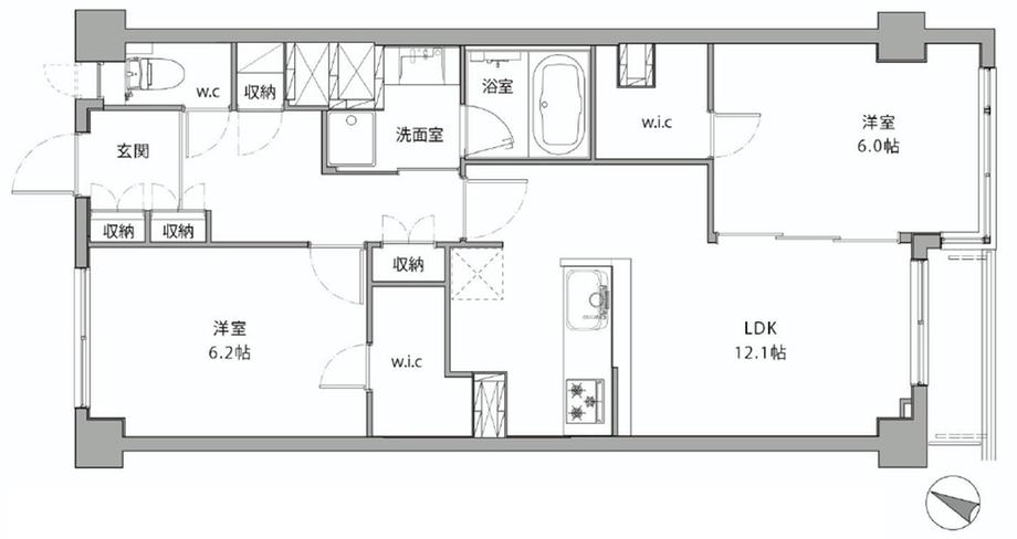 Floor plan. 2LDK, Price 32,800,000 yen, Occupied area 62.37 sq m , Balcony area 2.43 sq m Lions Mansion Sakurashinmachi