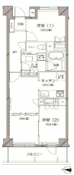 Floor plan. 2LDK, Price 46,900,000 yen, Occupied area 52.41 sq m , Balcony area 6.9 sq m