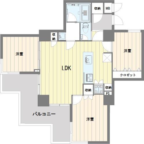 Floor plan. 3LDK, Price 43,800,000 yen, Occupied area 67.13 sq m , Balcony area 13.95 sq m 3LDK Counter Kitchen