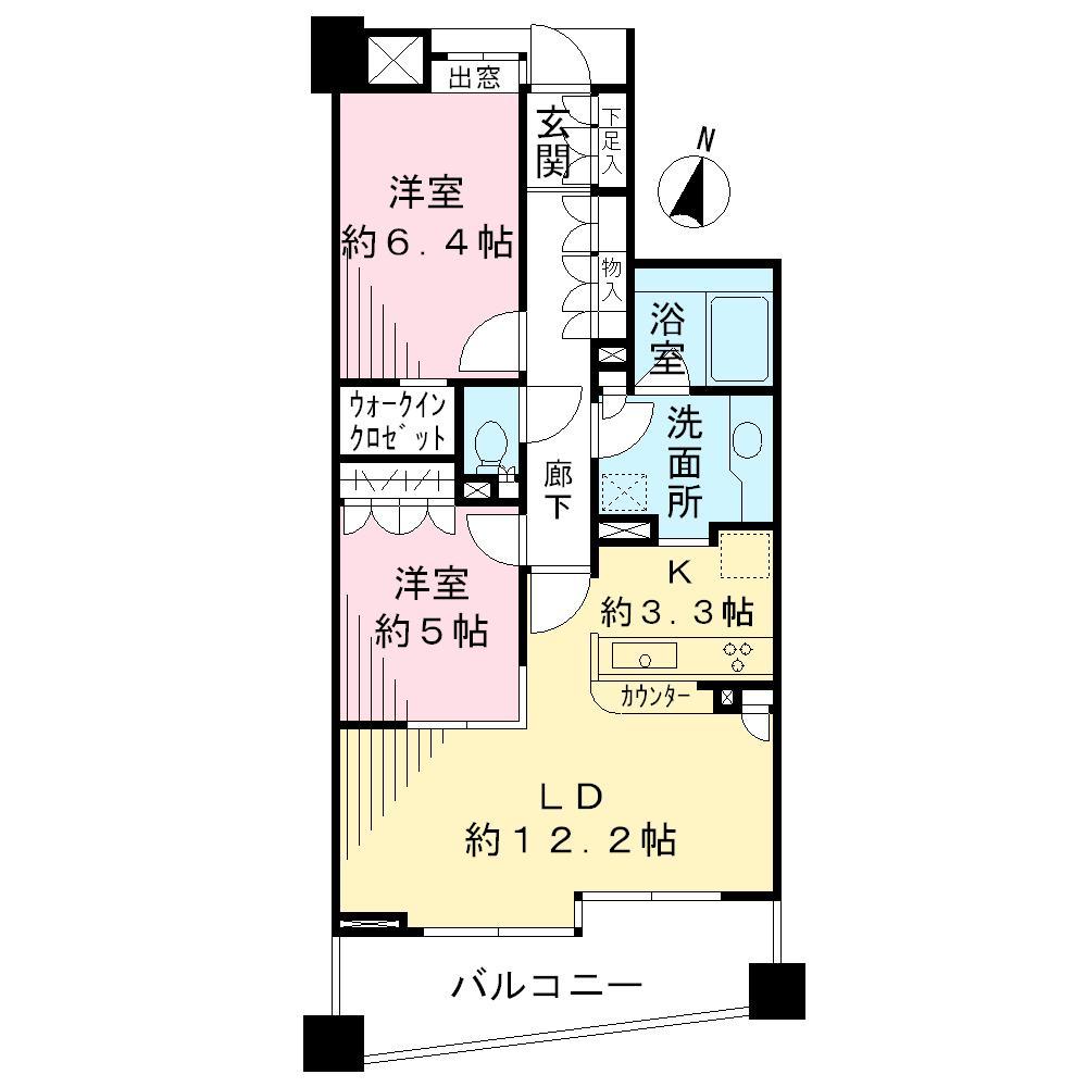 Floor plan. 2LDK, Price 52,800,000 yen, Occupied area 66.18 sq m , Balcony area 9.9 sq m