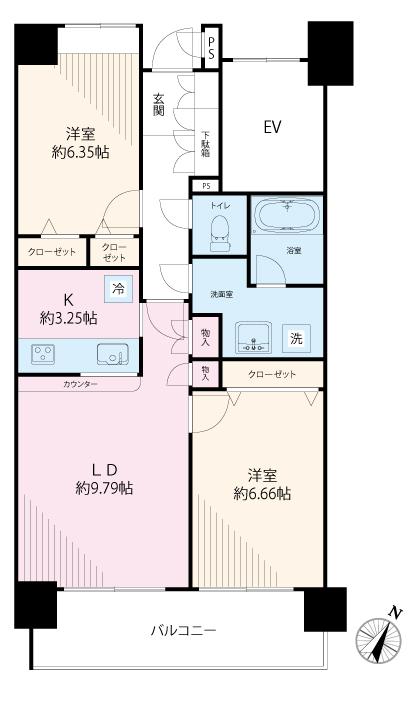 Floor plan. 2LDK, Price 43 million yen, Occupied area 60.56 sq m , Balcony area 8.7 sq m 2LDK