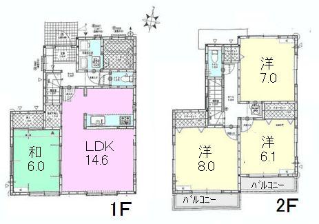 Floor plan. 57,800,000 yen, 4LDK, Land area 100.09 sq m , Building area 96.38 sq m