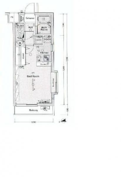 Floor plan. 1K, Price 19 million yen, Occupied area 25.35 sq m , Balcony area 2.76 sq m