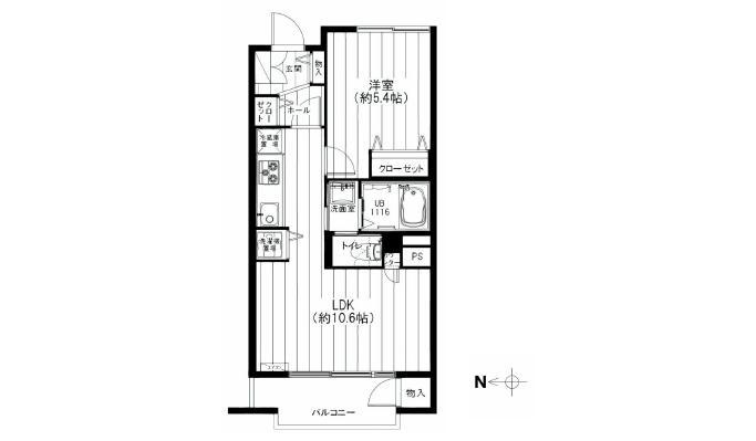 Floor plan. 1LDK, Price 22,900,000 yen, Occupied area 38.43 sq m , Balcony area 3.98 sq m