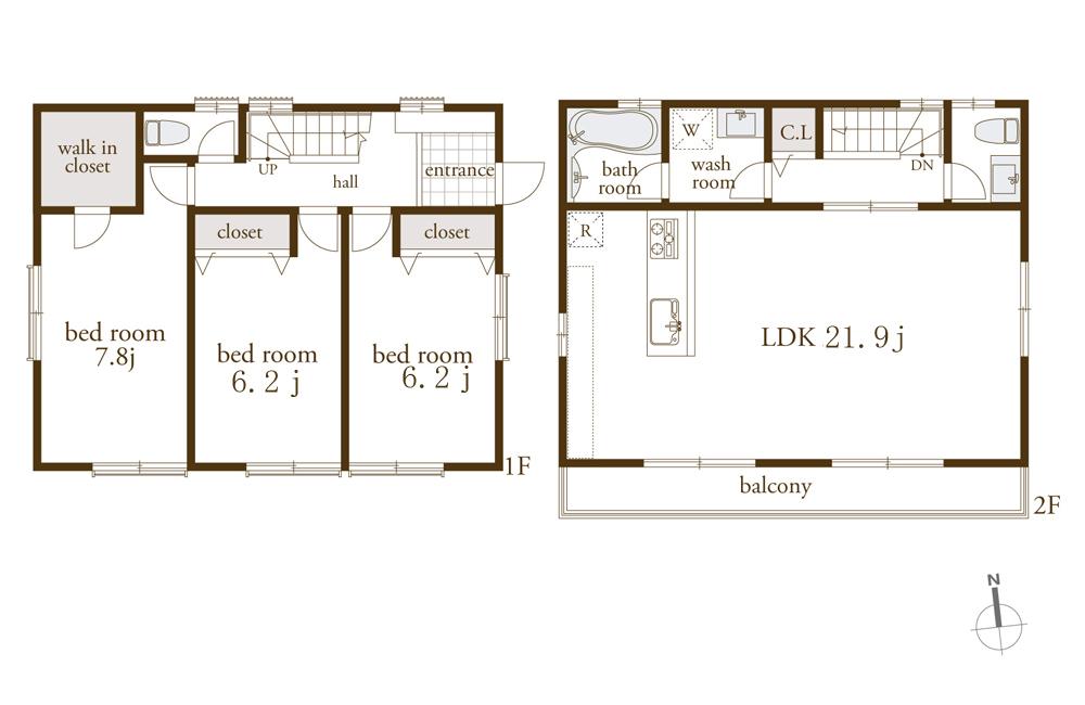 Building plan example (floor plan). Building plan example (B compartment) 3LDK, Land price 79,800,000 yen, Land area 102.35 sq m , Building price 20 million yen, Building area 102.2 sq m