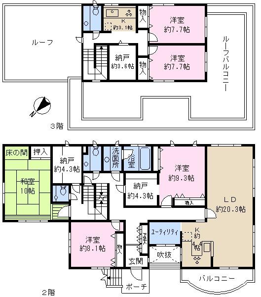 Floor plan. 200 million 18 million yen, 6LDK + 3S (storeroom), Land area 360.16 sq m , Building area 387.72 sq m