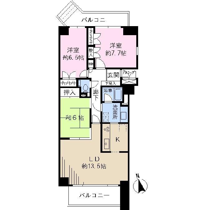 Floor plan. Ventilation is good with double-sided balcony.