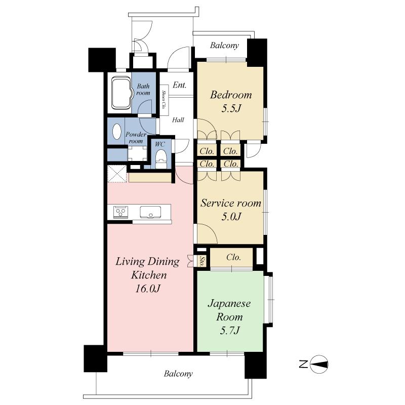 Floor plan. Bathroom Dryer 						 / 							Corner dwelling unit 						 / 							LDK15 tatami mats or more 						 / 							Japanese-style room 						 / 							Face-to-face kitchen 						 / 							TV monitor interphone 						 / 							BS ・ CS ・ CATV 						 / 							Delivery Box