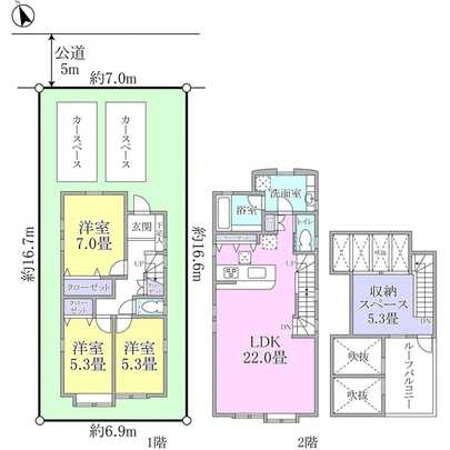 Floor plan. November 2005 is built. 3LDK type + storeroom + car space 2 car is