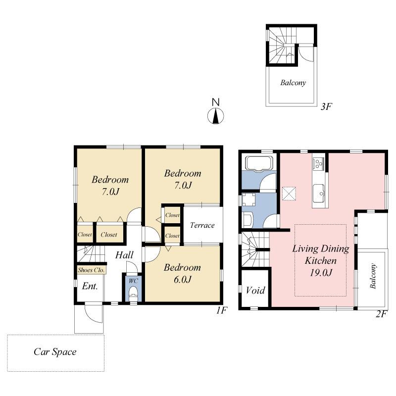 Floor plan. 58,800,000 yen, 2LDK + S (storeroom), Land area 88.56 sq m , Building area 87.36 sq m