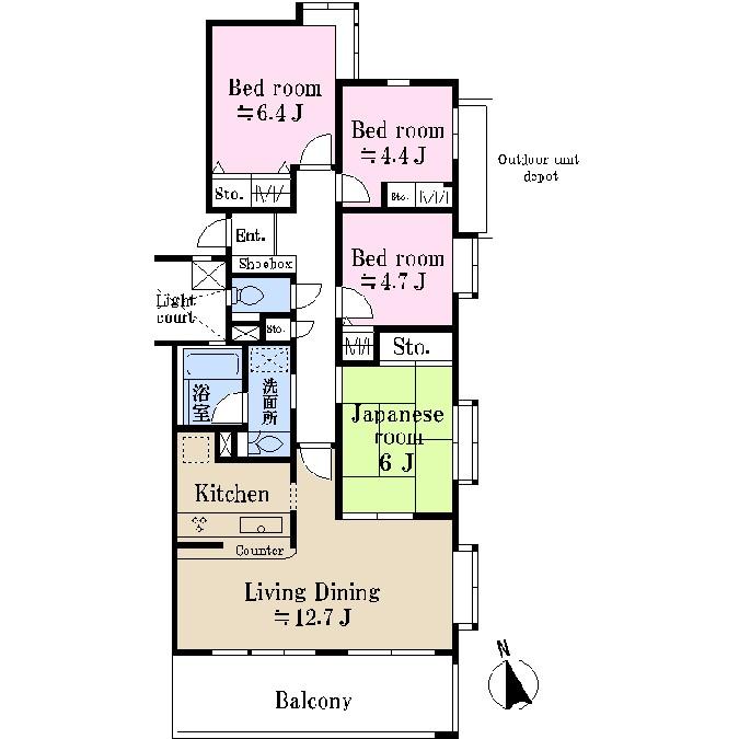 Floor plan. 4LDK, Price 53,400,000 yen, Occupied area 85.78 sq m , Balcony area 12.44 sq m