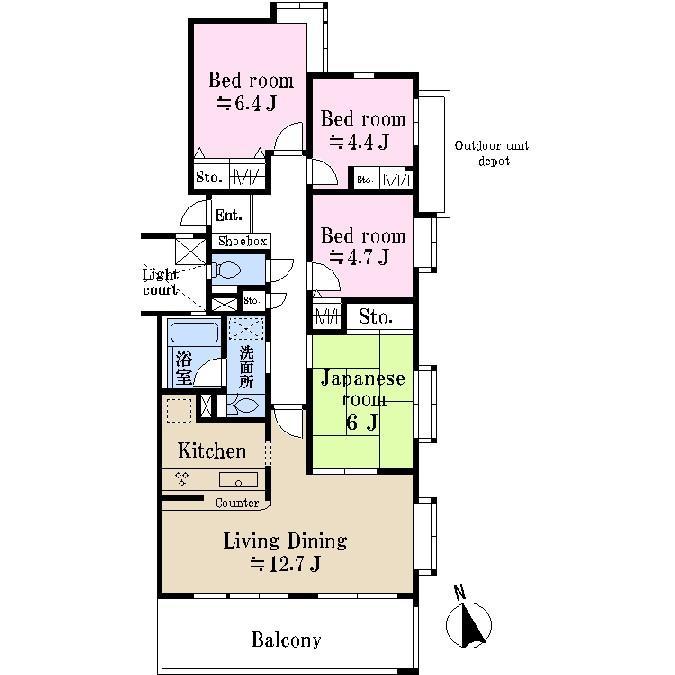 Floor plan. South Tohoku three direction room Center Inn design