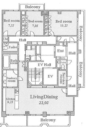 Floor plan. 3LDK, Price 95 million yen, Footprint 174.59 sq m , Balcony area 23.05 sq m