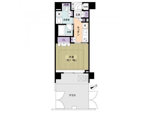 Floor plan. 1K, Price 24,900,000 yen, Occupied area 27.34 sq m , Balcony area 16.49 sq m