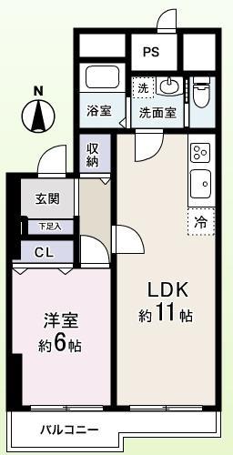 Floor plan. 1LDK, Price 21.9 million yen, Occupied area 43.32 sq m , Balcony area 3.83 sq m