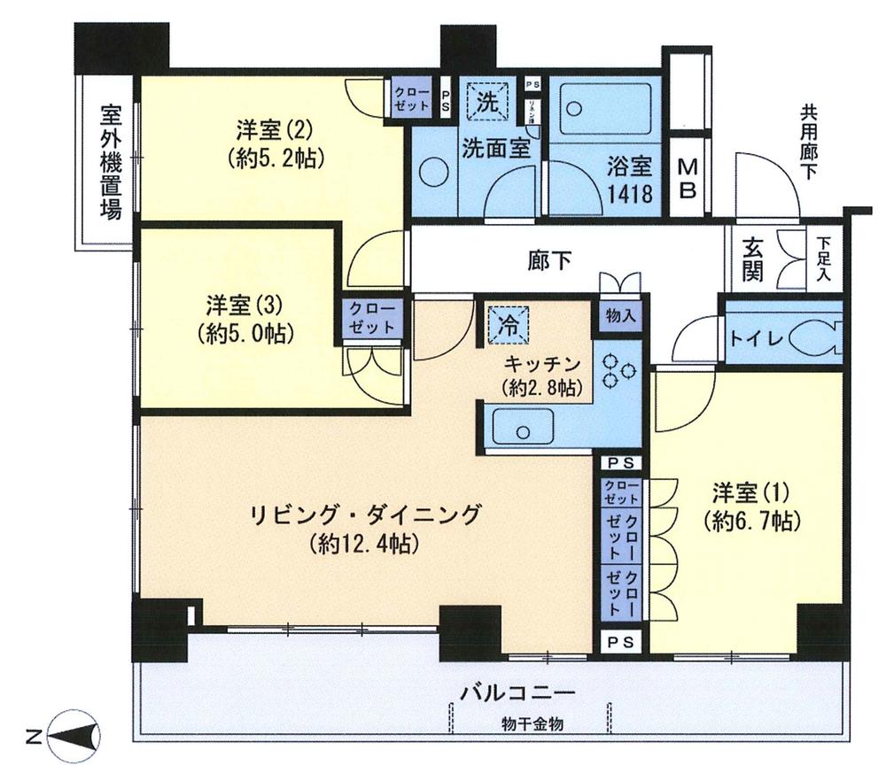 Floor plan. 3LDK, Price 59,800,000 yen, Occupied area 70.69 sq m , Balcony area 12.63 sq m