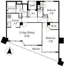 Floor plan. 2LDK, Price 54,800,000 yen, Occupied area 64.04 sq m , Balcony area 8.03 sq m