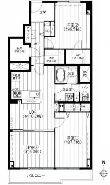 Floor plan. 3LDK, Price 34,900,000 yen, Occupied area 77.69 sq m , Balcony area 7.92 sq m